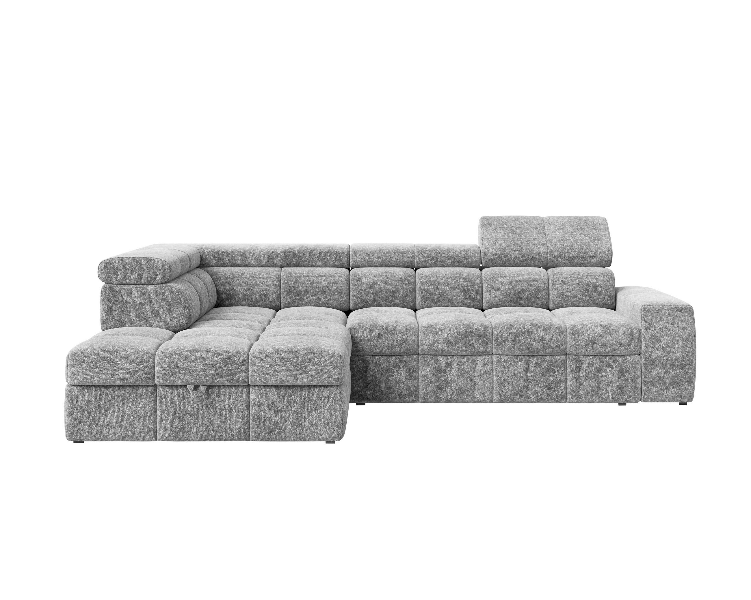 ECKSOFA Dunkelgrau Chenille Bettkasten, Schlaffunktion, Rücken echt, Kopfteilverstellung, Liegefläche im Originalstoff  - Dunkelgrau/Schwarz, MODERN, Kunststoff/Textil (204/292cm) - Milino