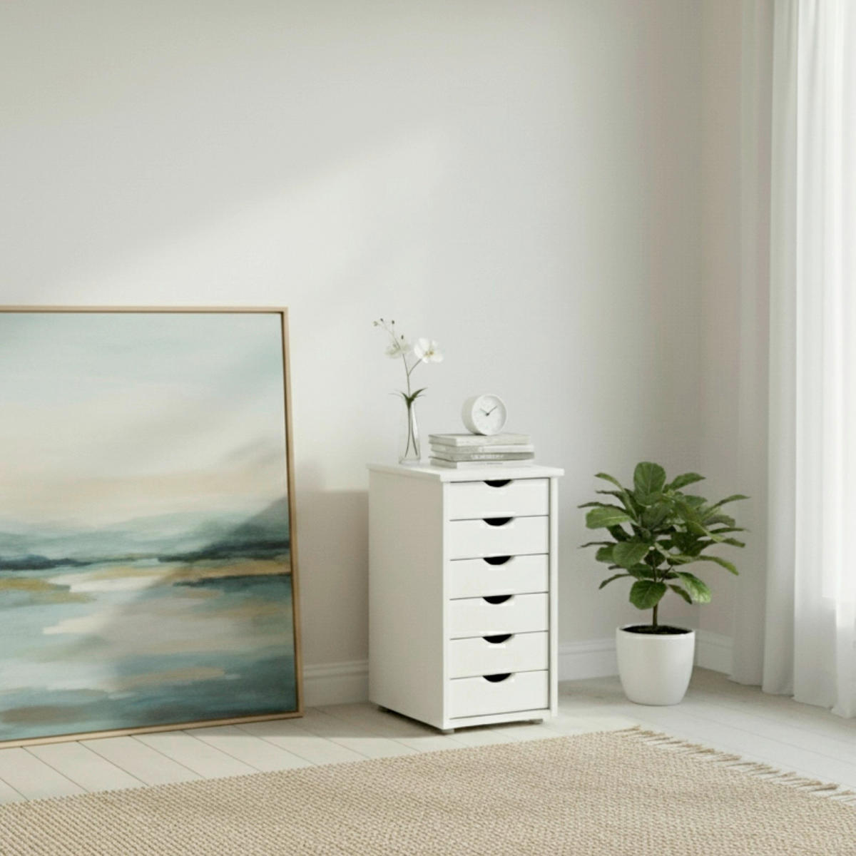 KOMMODE GENOVA, 34/66/39 cm, 6 Schublade(n)  - Silberfarben/Weiß, Design, Holz/Kunststoff (34/66/39cm) - Livetastic