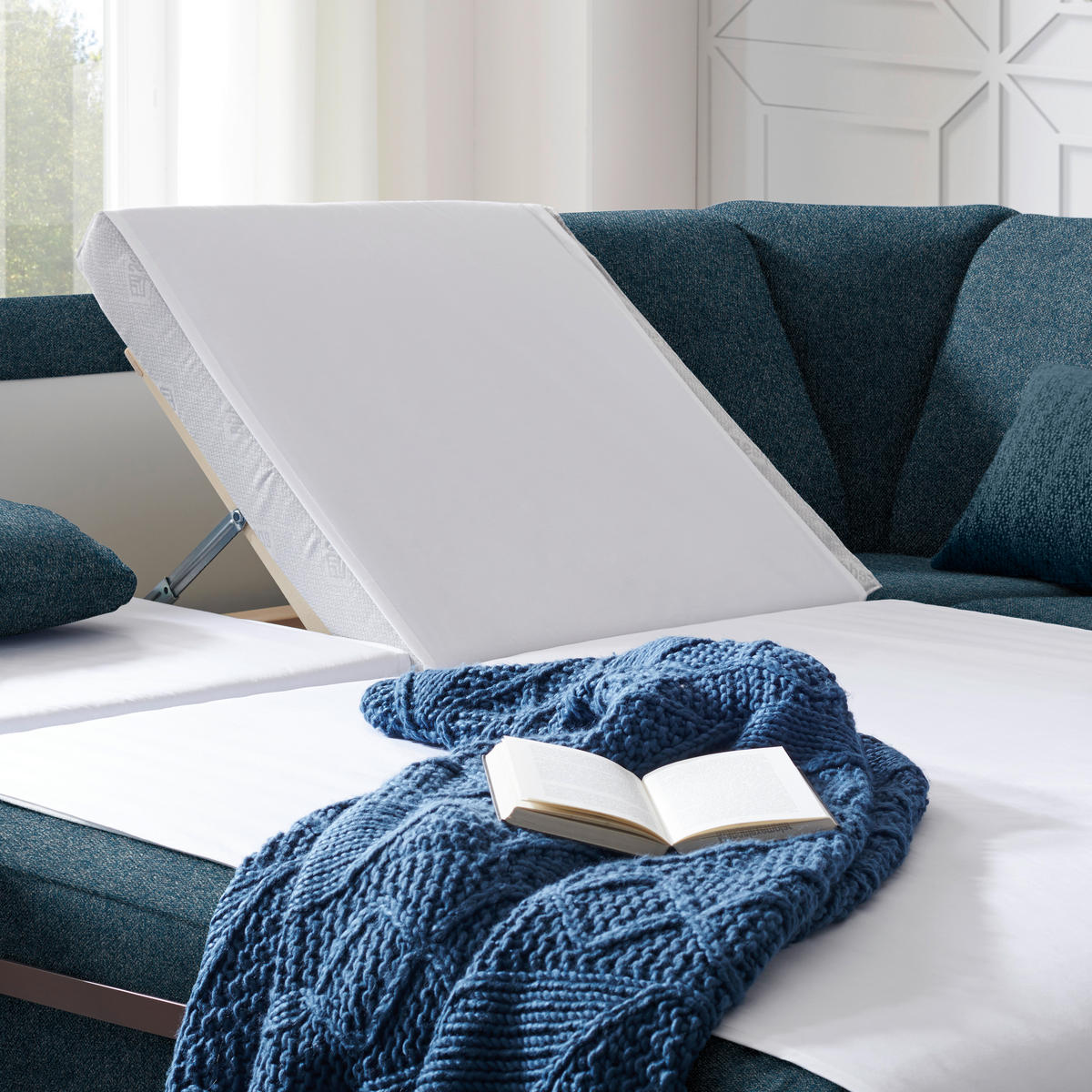 WOHNLANDSCHAFT in Chenille Blau  - Blau/Alufarben, KONVENTIONELL, Kunststoff/Textil (236/322/158cm) - Sedda