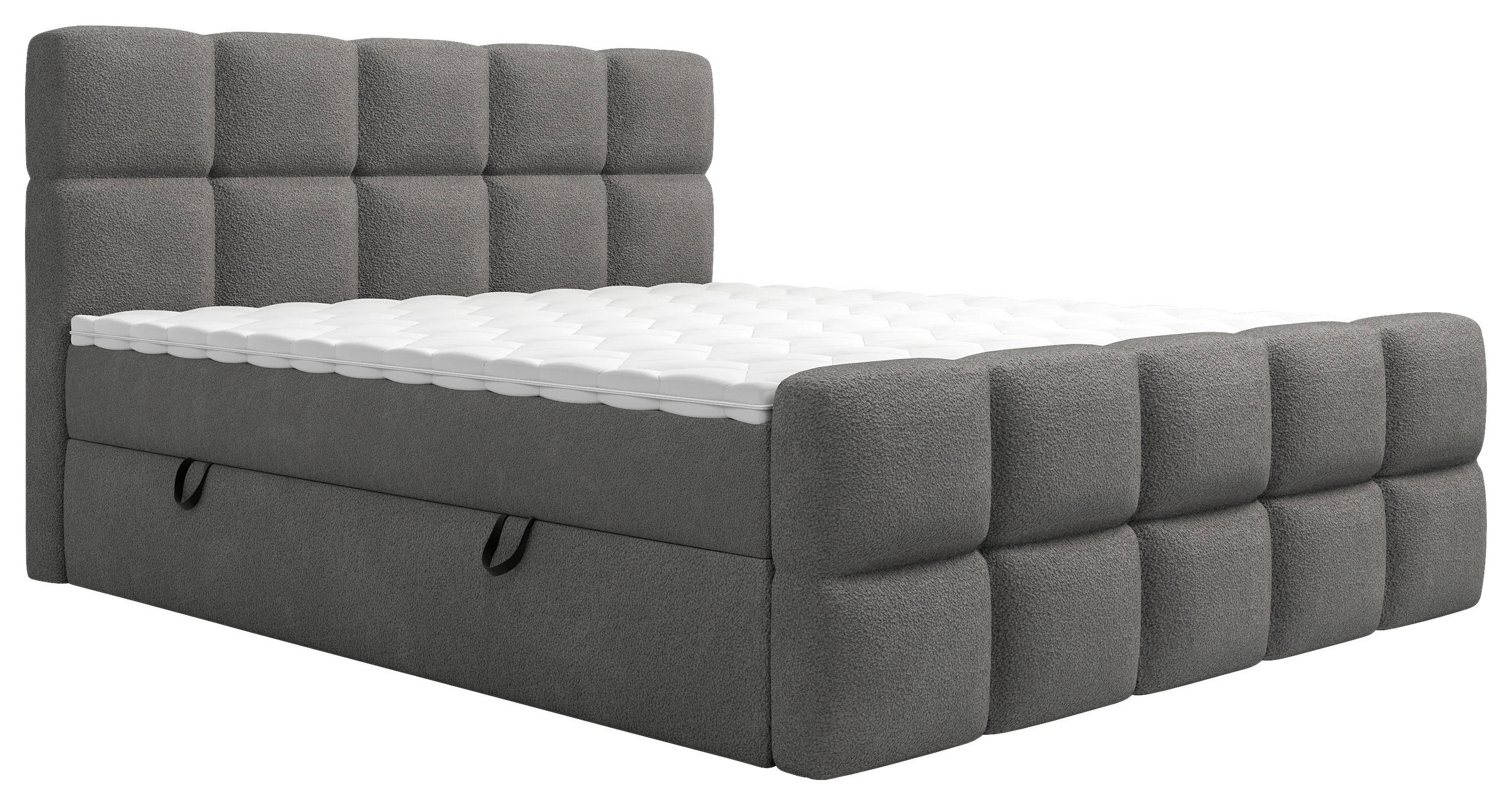 BOXBETT 180/200 cm,  in Dunkelgrau, gepolstertes Kopfteil, Bettkasten, Topper, H3 = fest  - Dunkelgrau, Design, Kunststoff/Textil (180/200cm) - Xora