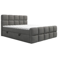 BOXBETT 140/200 cm,  in Dunkelgrau, gepolstertes Kopfteil, Bettkasten, Topper, H3 = fest  - Dunkelgrau/Schwarz, Design, Holzwerkstoff/Kunststoff (140/200cm) - Xora