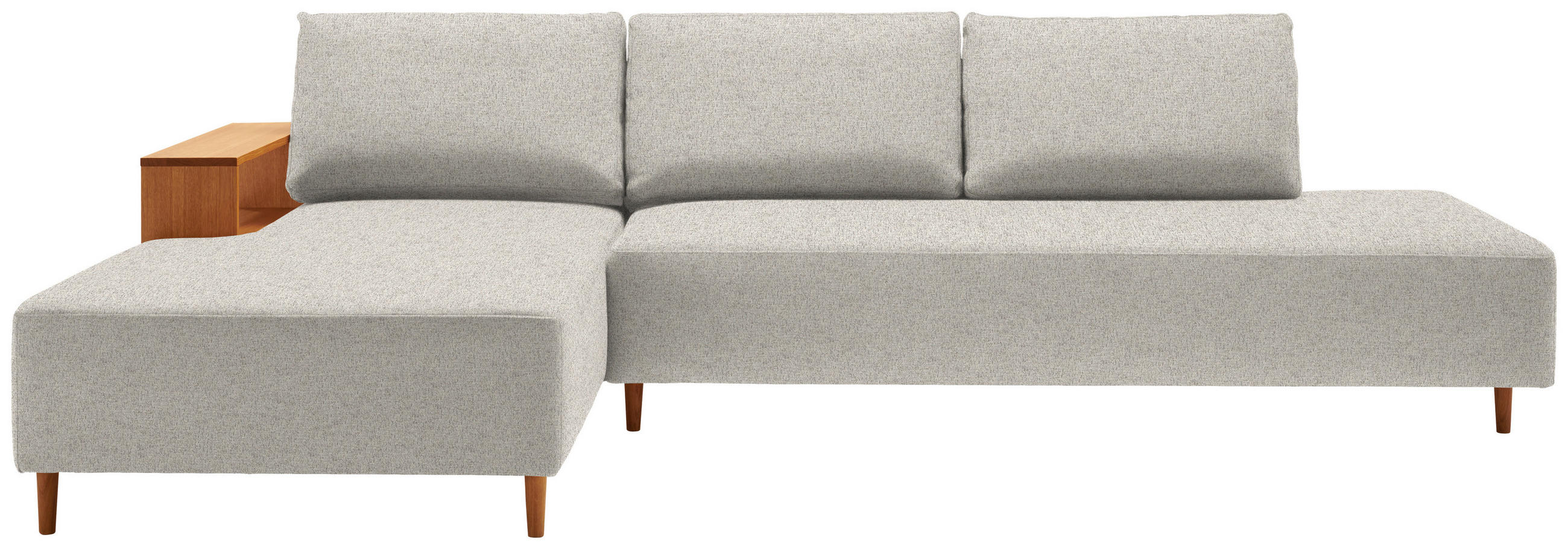 ECKSOFA in Flachgewebe Ecru  - Ecru/Eichefarben, Design, Holz/Textil (190/307cm) - Joka