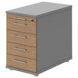 ANSTELLCONTAINER Grau, Eichefarben, Alufarben  - Eichefarben/Alufarben, KONVENTIONELL, Holzwerkstoff/Metall (43/72-78/80cm) - Moderano