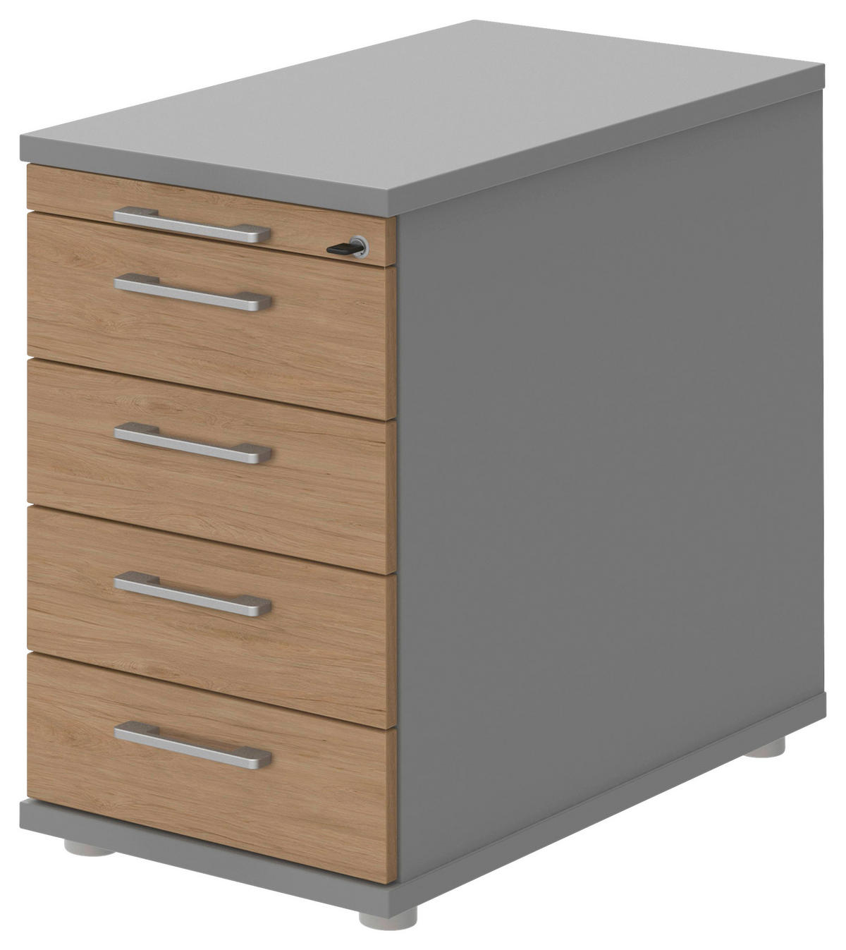 ANSTELLCONTAINER Grau, Eichefarben, Alufarben  - Eichefarben/Alufarben, KONVENTIONELL, Holzwerkstoff/Metall (43/72-78/80cm) - Moderano