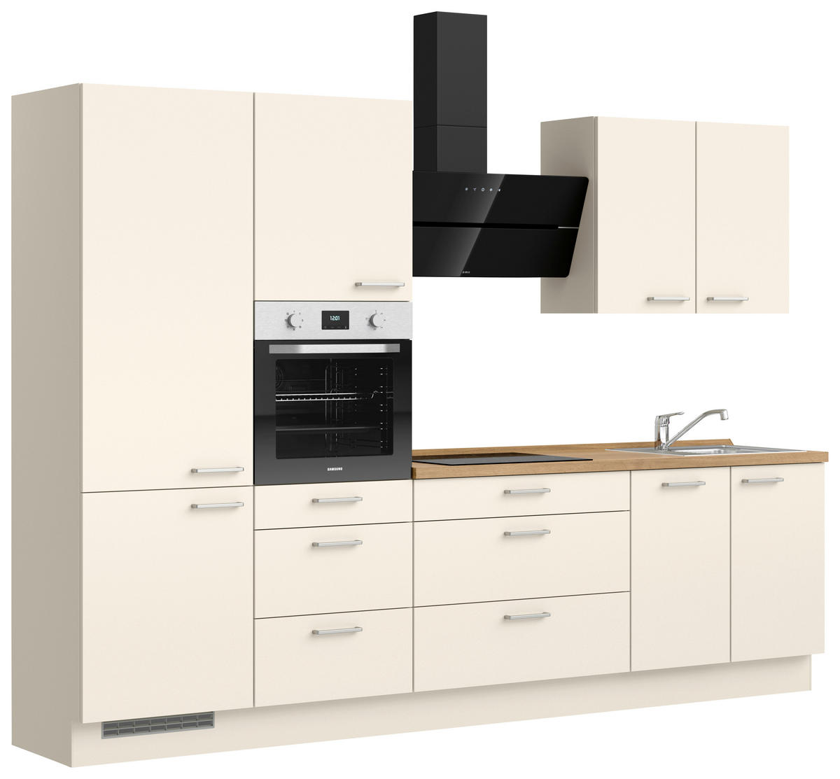 KÜCHENLEERBLOCK 300 cm   in Eichefarben, Magnolie  - Edelstahlfarben/Eichefarben, MODERN, Holzwerkstoff/Metall (300cm) - Nobilia