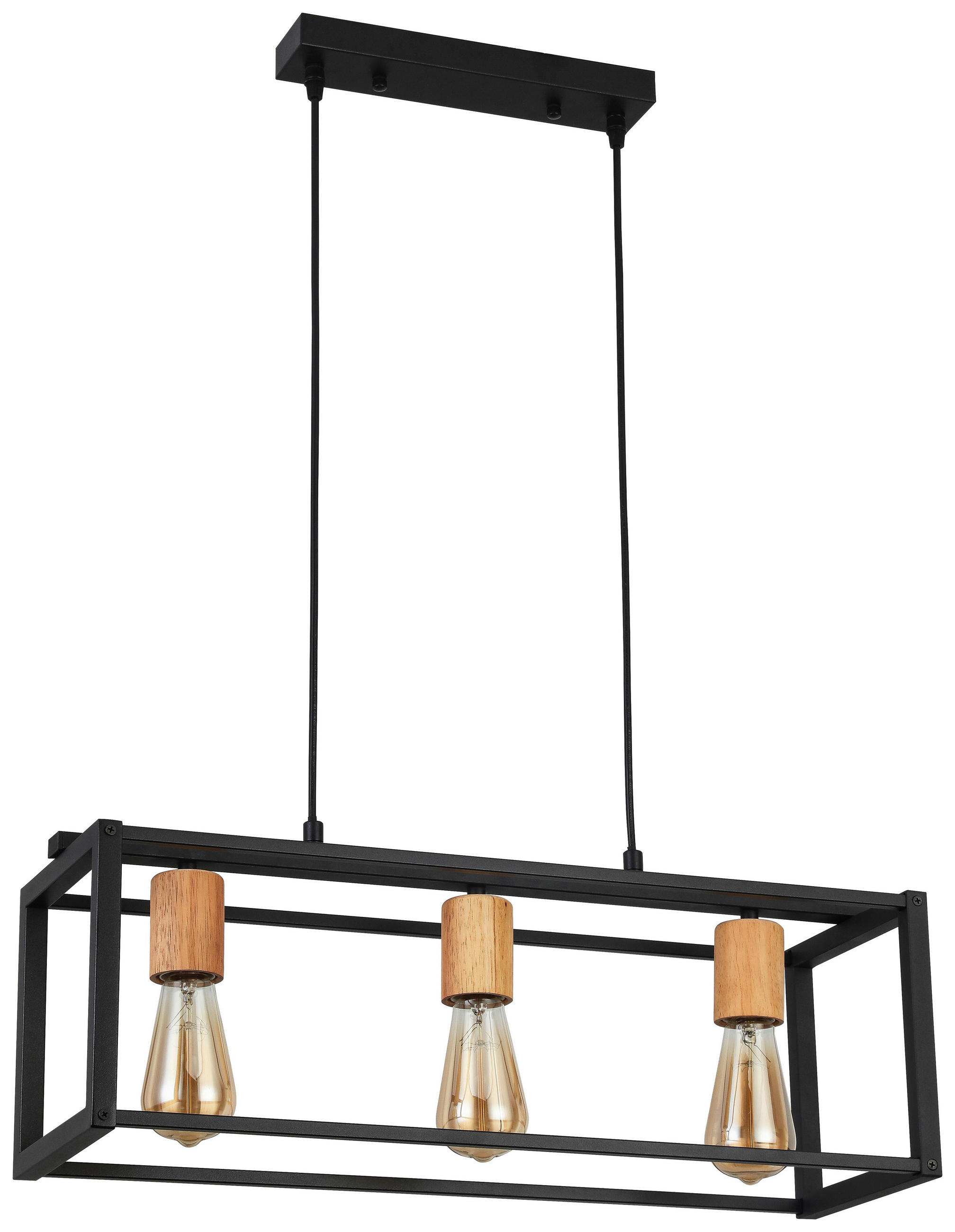 HÄNGELEUCHTE 60/20/120 cm   - Schwarz/Naturfarben, MODERN, Holz/Metall (60/20/120cm) - Bessagi Home