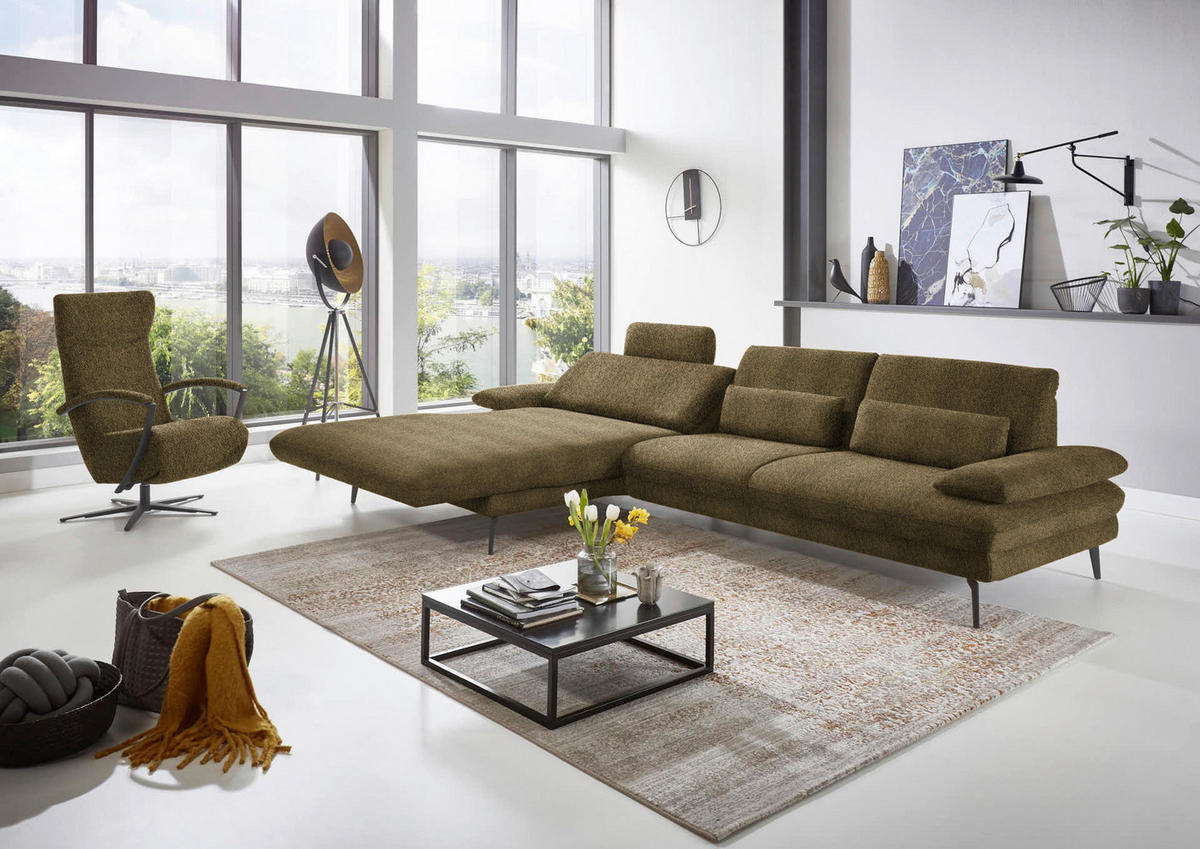 ECKSOFA in Chenille Grün  - Schwarz/Grün, Design, Textil/Metall (180/310cm) - Dieter Knoll