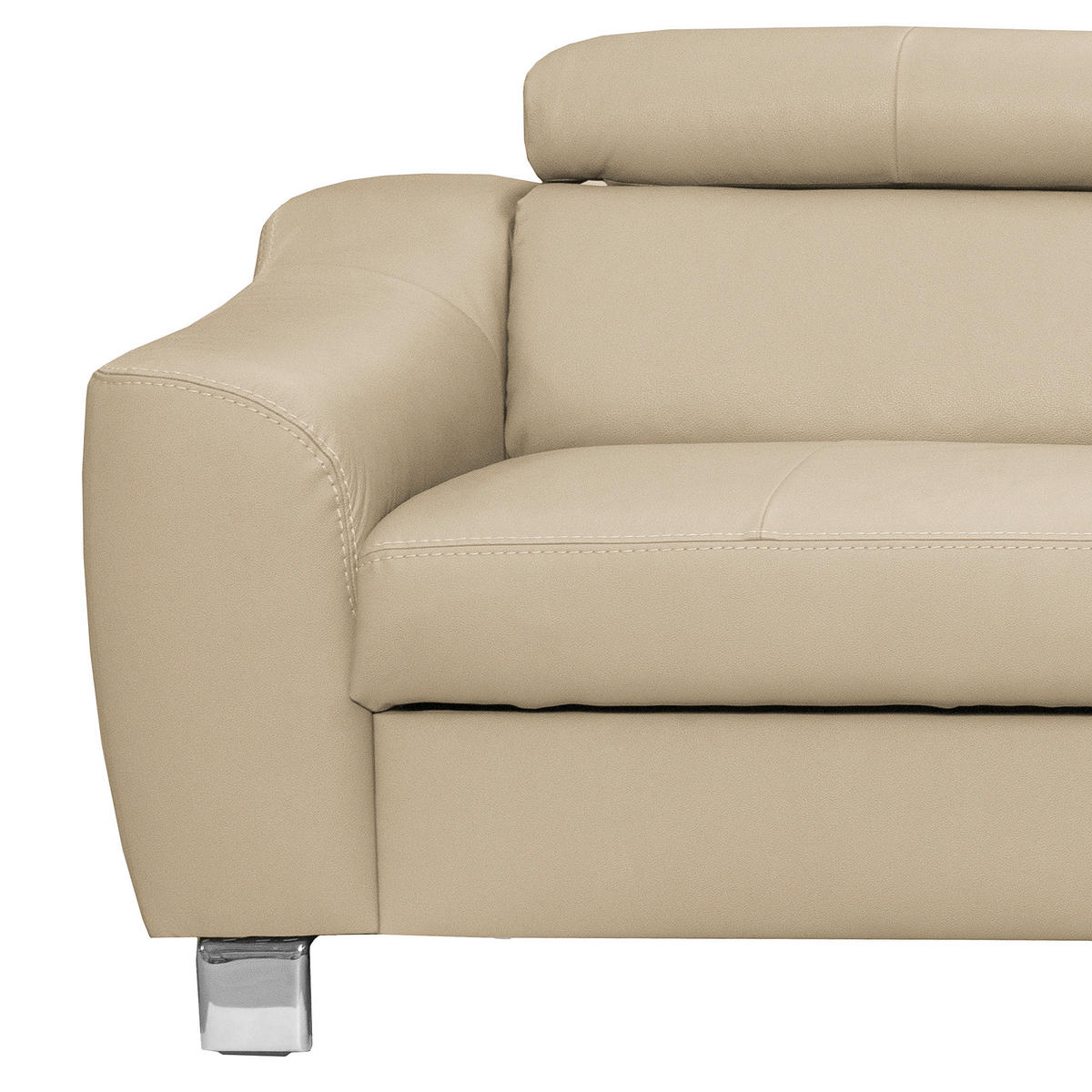 ECKSOFA in Lederlook Echtleder Beige  245/208 cm  - Chromfarben/Beige, Design, Leder/Textil (245/208cm) - Livetastic