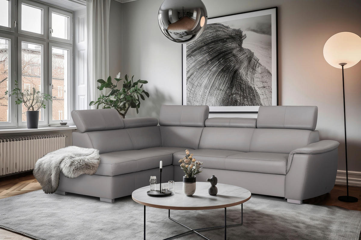 SJEDEĆA GARNITURA koža  siva   - siva, koža/metal (211/262cm) - Celina Home