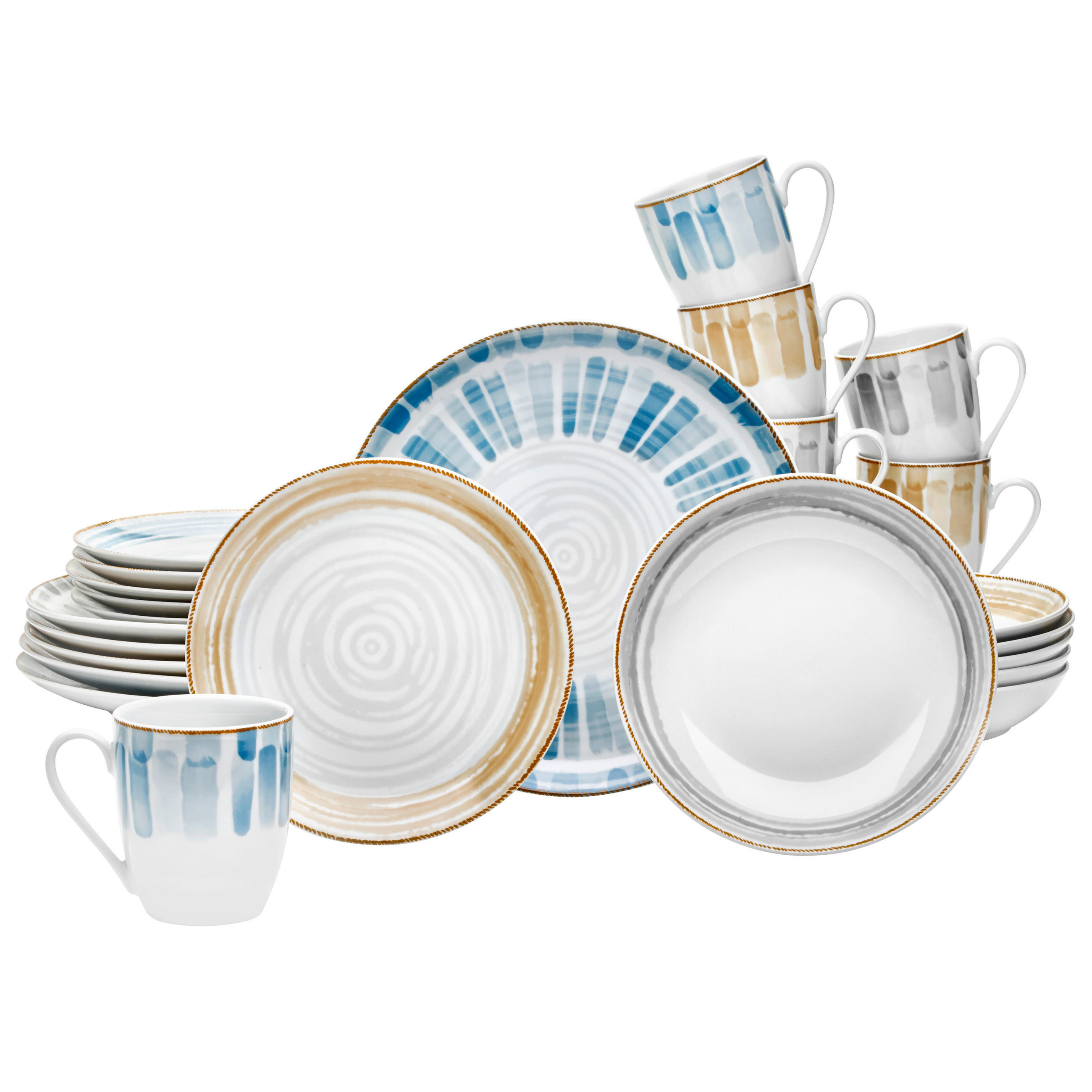 KOMBISERVICE 24-teilig Ravenna  - Sandfarben/Blau, KONVENTIONELL, Keramik - Van Well