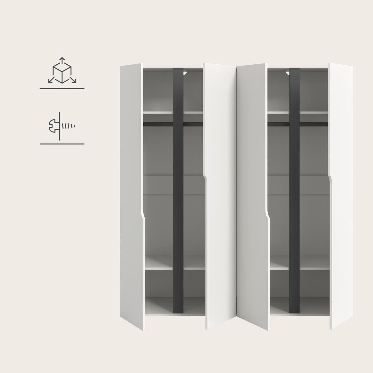 DREHTÜRENSCHRANK  in Weiß  - Weiß, MODERN, Holzwerkstoff (160/180/51cm) - MID.YOU