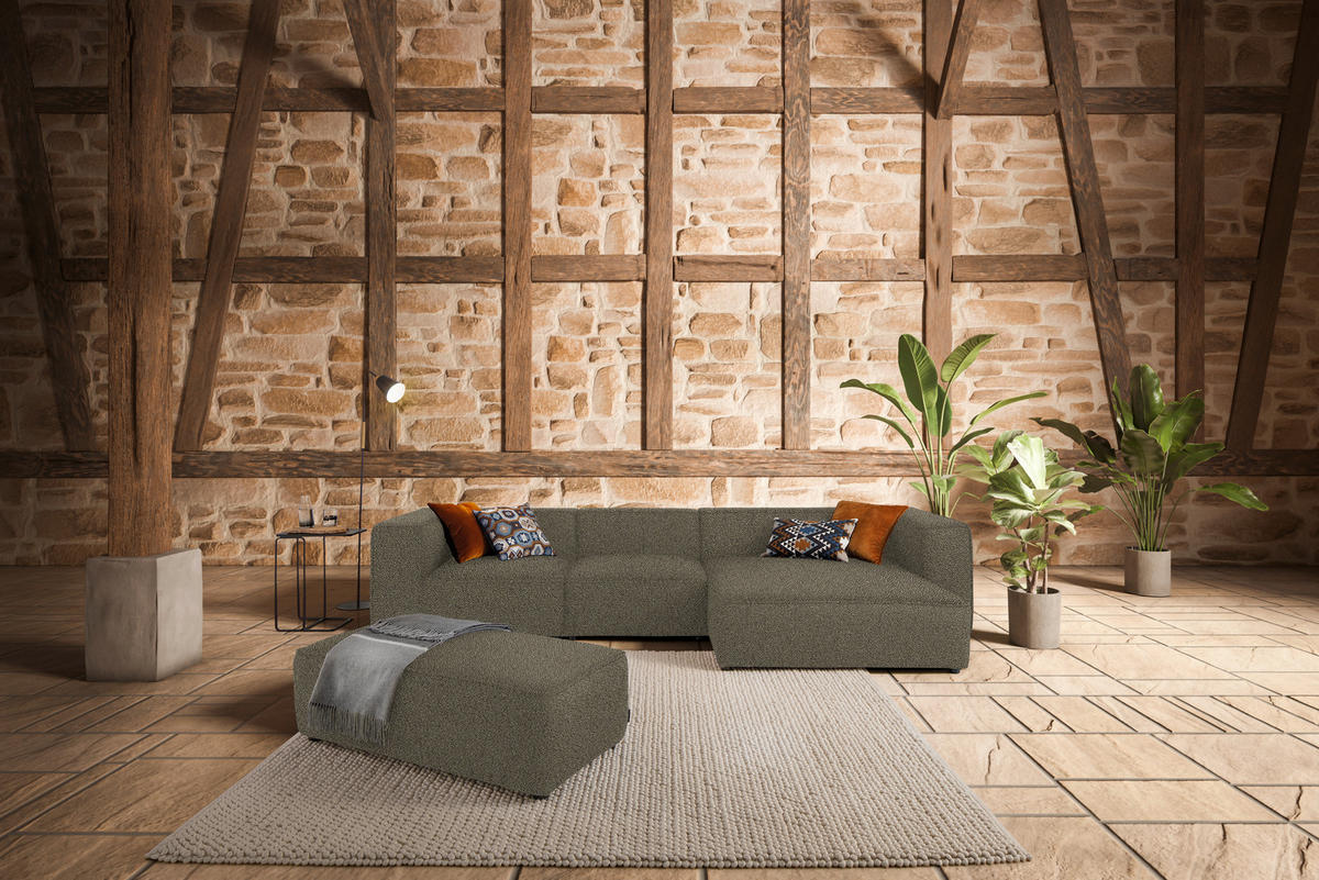 ECKSOFA in Flachgewebe Sandfarben  341/164 cm  - Sandfarben/Schwarz, Design, Kunststoff/Textil (341/164cm) - W.Schillig