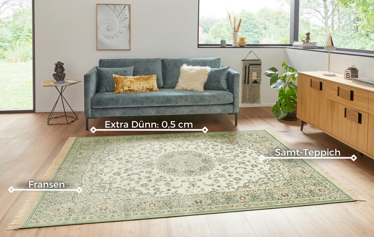 VINTAGE-TEPPICH 135/195 cm Naveh Creme, Hellgrün  - Creme/Hellgrün, Basics, Textil (135/195cm)