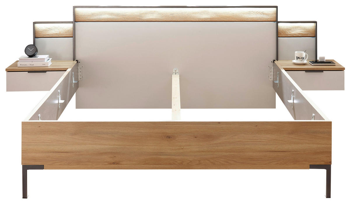 BETTANLAGE 180/200 cm  in Hellgrau, Eichefarben, Graphitfarben  - Eichefarben/Hellgrau, Design, Holz/Holzwerkstoff (180/200cm) - Xora