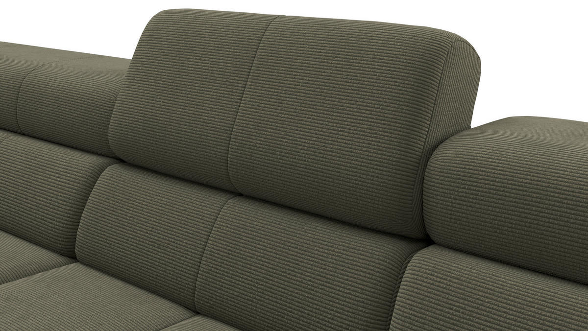 ECKSOFA Olivgrün Feincord Rücken echt, Kopfteilverstellung, Sitztiefenverstellung  - Schwarz/Olivgrün, KONVENTIONELL, Textil/Metall (226/293cm) - Hom`in