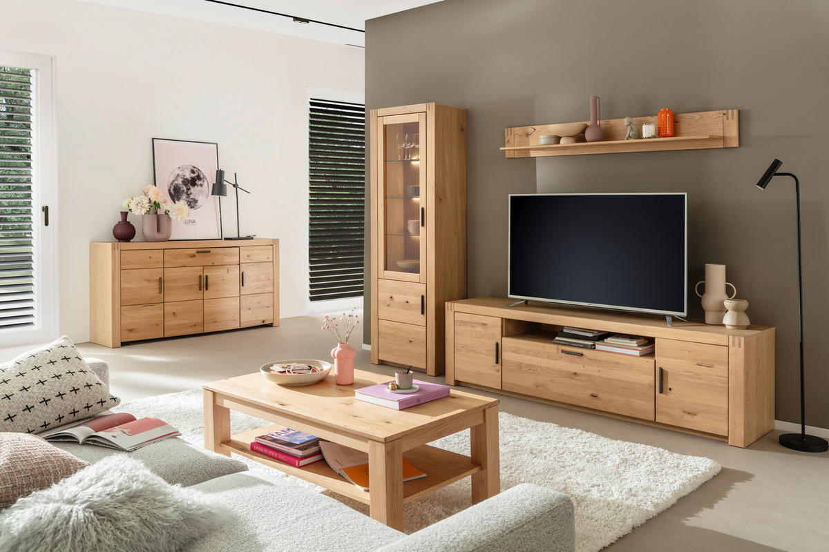 WOHNWAND 3-teilig  in Eichefarben 283/203/50 cm  - Eichefarben/Anthrazit, Design, Glas/Holz (283/203/50cm) - Livetastic