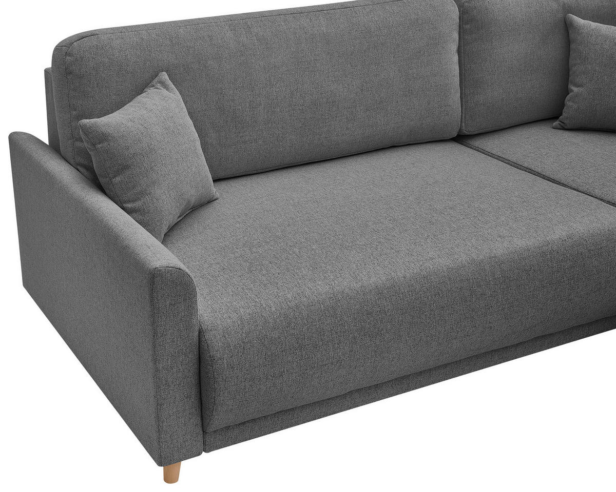 ECKSOFA MILOS Grau Flachgewebe, Struktur Rückenkissen, Bettkasten, Schlaffunktion, Rücken echt  - Naturfarben/Grau, Design, Textil (224/148cm) - P & B