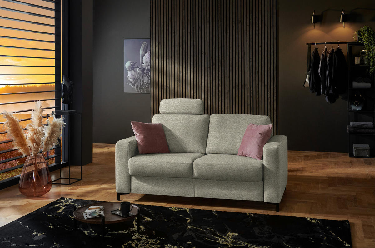 SCHLAFSOFA Webstoff Beige Armteil rechts, Armteil links, Rückenfutter, Schlafen auf Sitzhöhe, Stoffauswahl, Fussart wählbar  - Beige/Schwarz, Konventionell, Textil/Metall (196/87/103cm) - Dieter Knoll