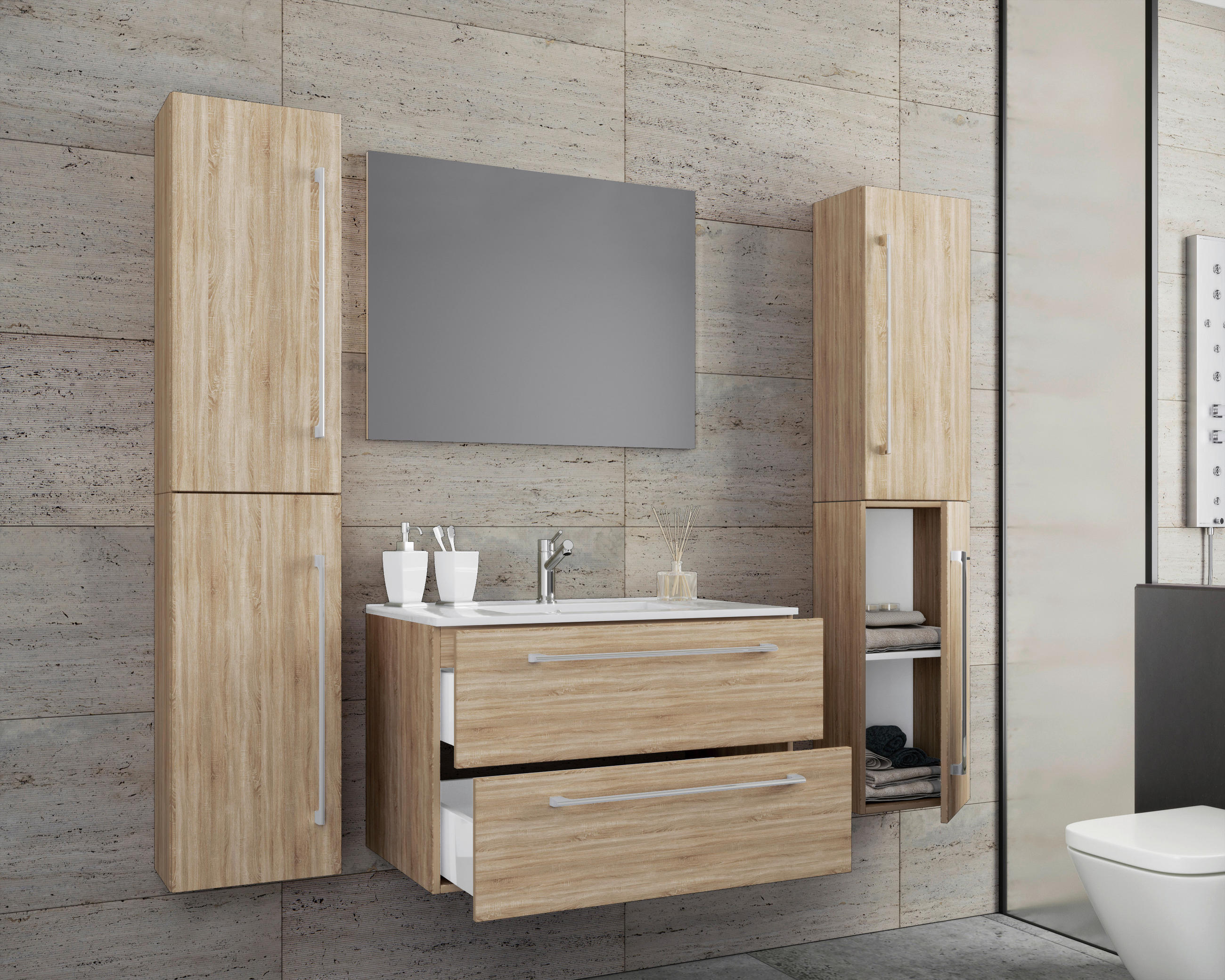 BADEZIMMER  in 147 cm  - Weiß/Grau, MODERN, Keramik/Holzwerkstoff (147cm) - MID.YOU