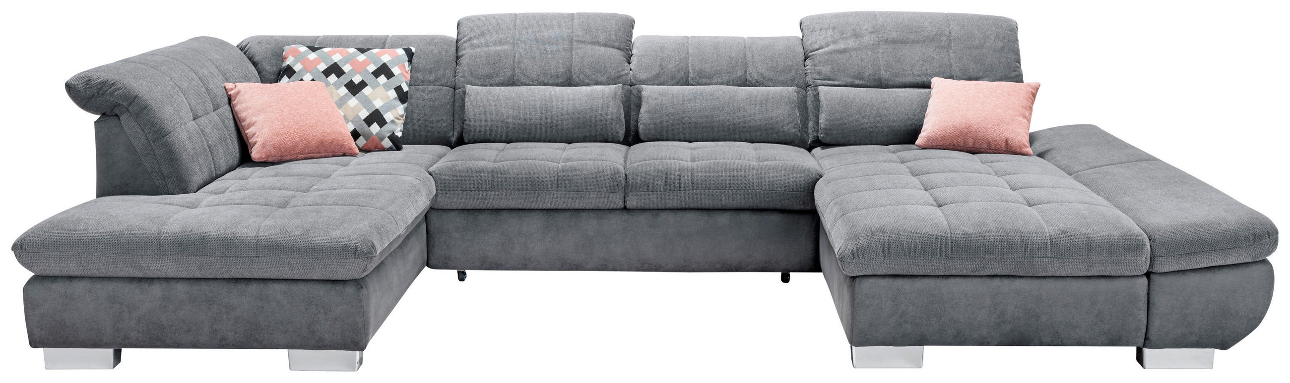 WOHNLANDSCHAFT Grau Flachgewebe - Chromfarben/Grau, Design, Kunststoff/Textil (211/350/204cm) - Xora