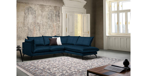 ECKSOFA Dunkelblau Samt  - Schwarz/Dunkelblau, Design, Textil/Metall (241/200cm) - Carryhome