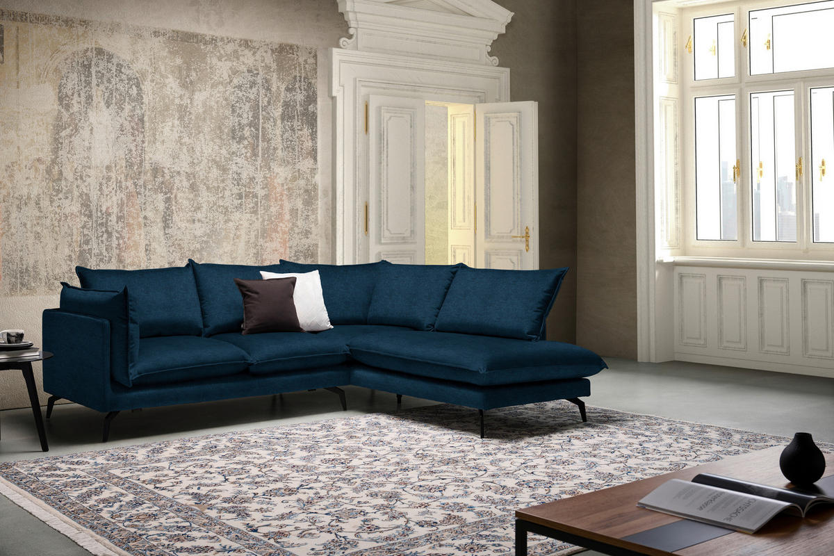ECKSOFA Dunkelblau Samt  - Schwarz/Dunkelblau, Design, Textil/Metall (241/200cm) - Carryhome