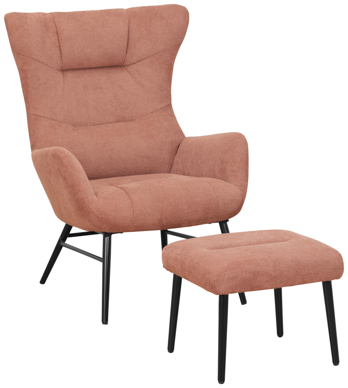 RELAXSESSELSET Samt    - Schwarz/Altrosa, Design, Textil/Metall (84/73/100cm) - Livetastic