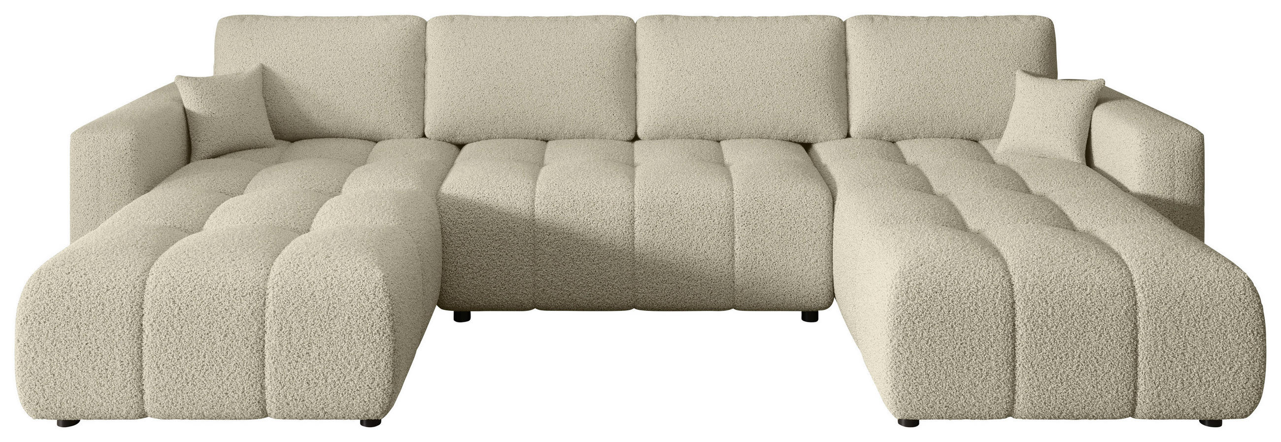 WOHNLANDSCHAFT Beige Bouclé  - Beige/Schwarz, MODERN, Kunststoff/Textil (190/380/190cm) - Carryhome