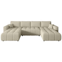 WOHNLANDSCHAFT Beige Bouclé  - Beige/Schwarz, MODERN, Kunststoff/Textil (190/380/190cm) - Carryhome