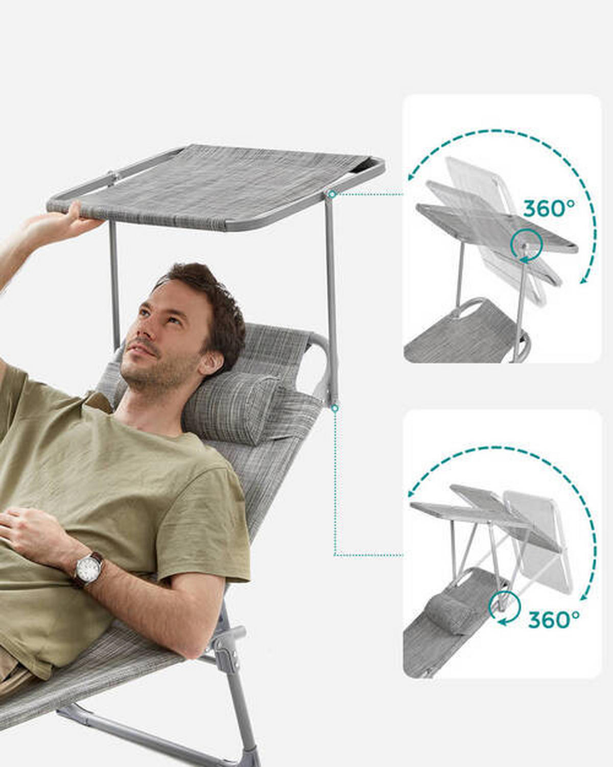 OPALOVACÍ LEHÁTKO kov, textil - šedá/světle šedá, Basics, kov/textil (53/29.5/193cm) - Modante