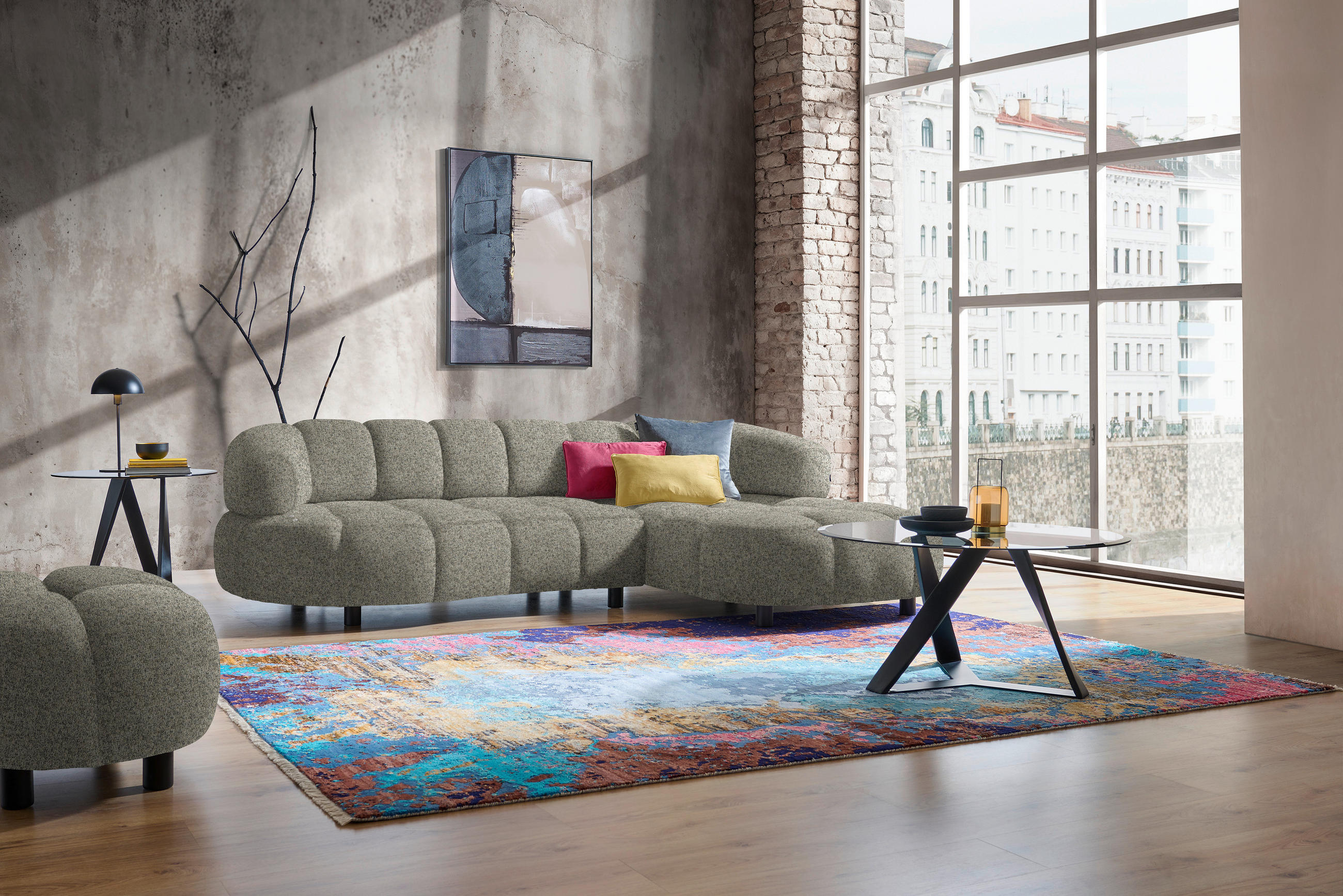 ECKSOFA Beige Webstoff  - Beige/Schwarz, Design, Holz/Textil (284/183cm) - Welnova