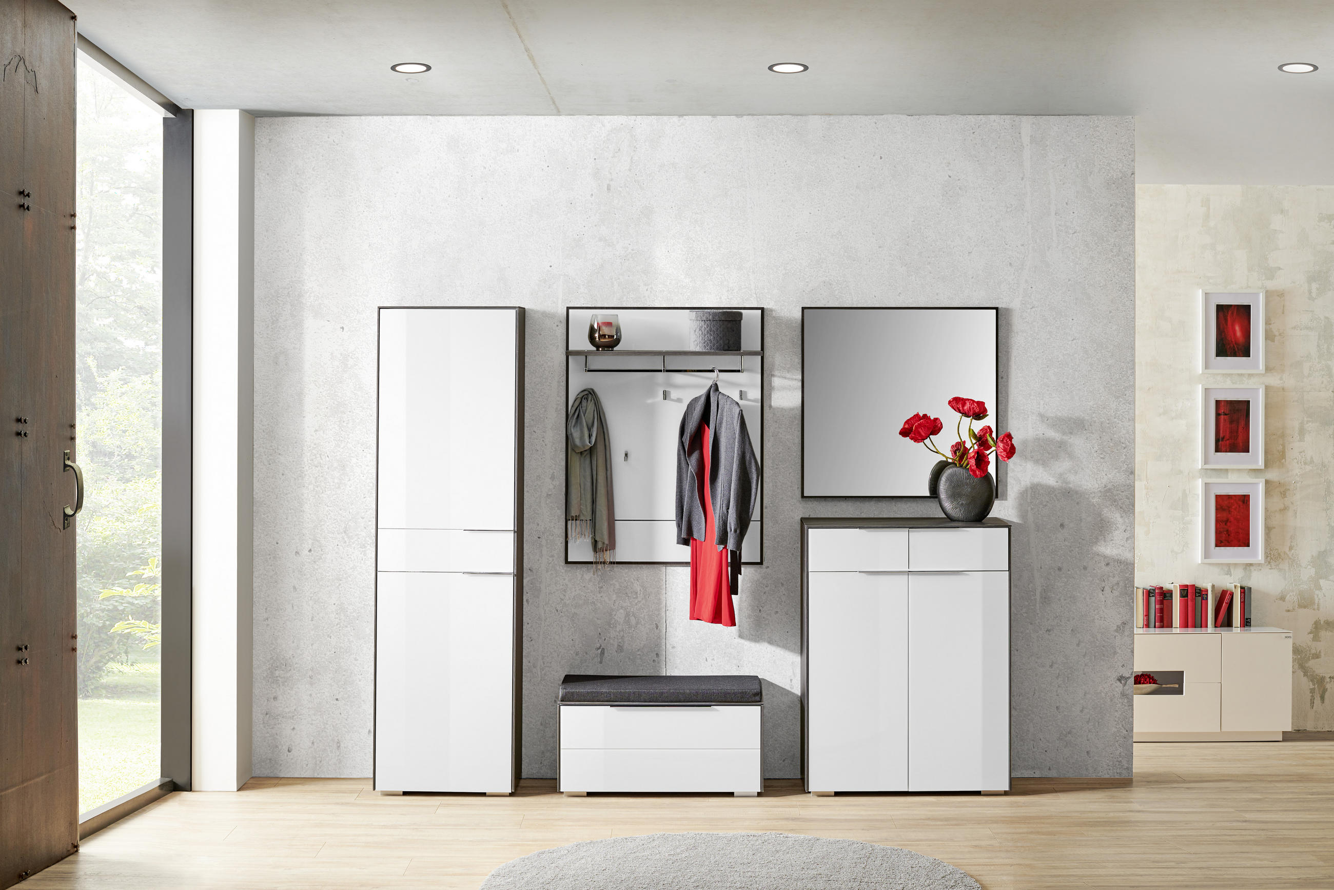 GARDEROBENSCHRANK Weiß, Eichefarben - Chromfarben/Eichefarben, Design, Glas/Holzwerkstoff (55,8/199,1/37,3cm) - Voleo