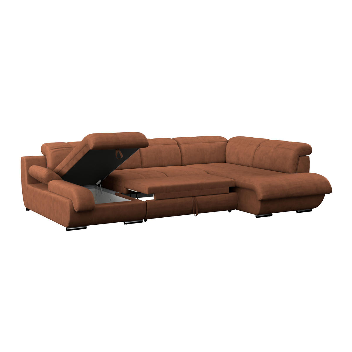 WOHNLANDSCHAFT Cognac Mikrofaser  - Chromfarben/Dunkelgrau, MODERN, Textil/Metall (184/345/228cm) - MID.YOU