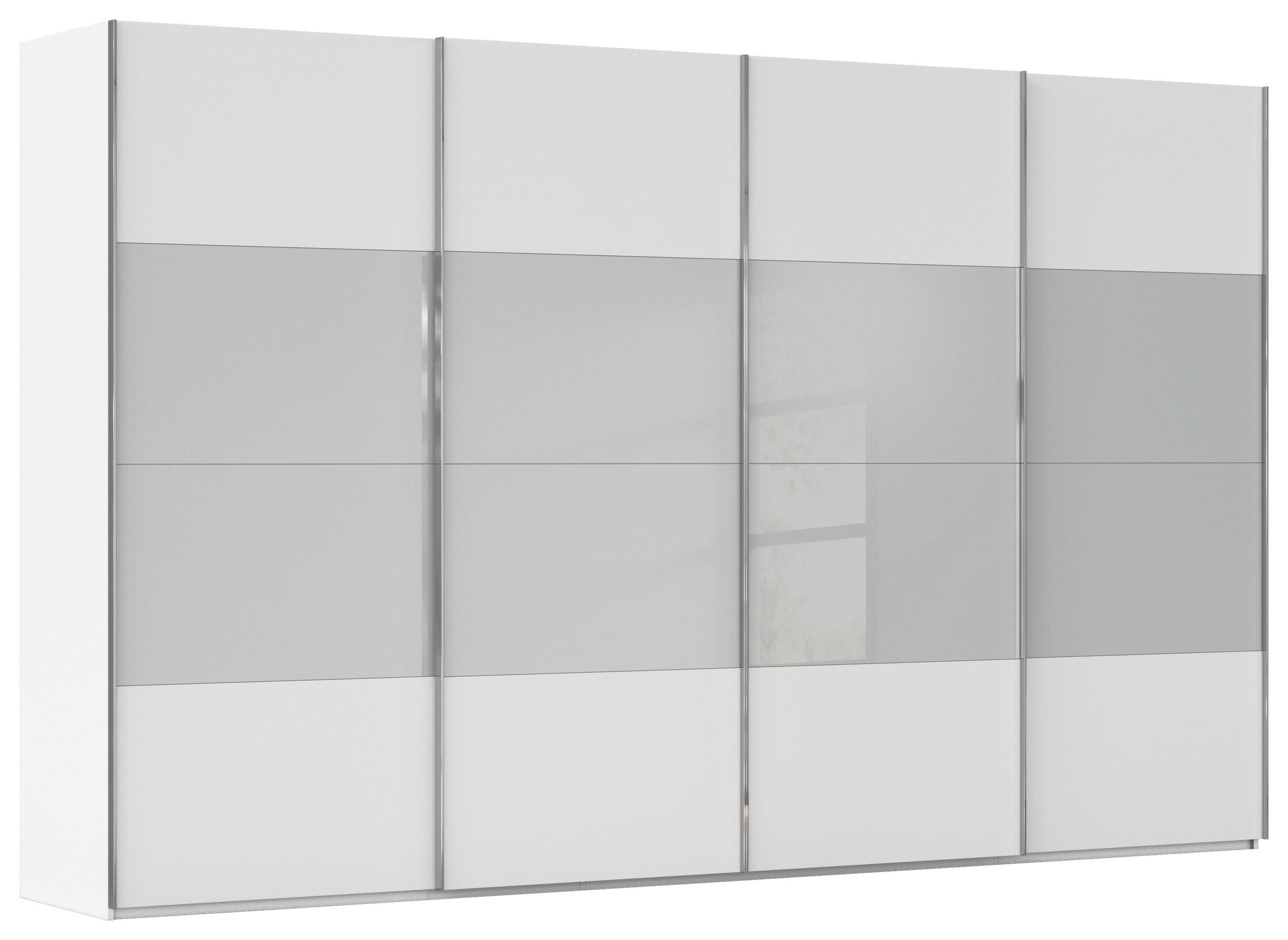 SCHWEBETÜRENSCHRANK 361/235/68 cm 4-türig Weiß, Seidengrau  - Chromfarben/Seidengrau, KONVENTIONELL, Glas/Holzwerkstoff (361/235/68cm) - Novel