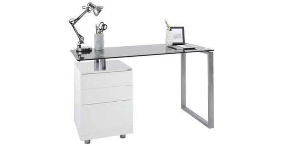SCHREIBTISCH 130/62/76 cm, Schwarz, Silberfarben, Weiß, Stauraum  - Silberfarben/Schwarz, Design, Glas/Holzwerkstoff (130/62/76cm) - Xora