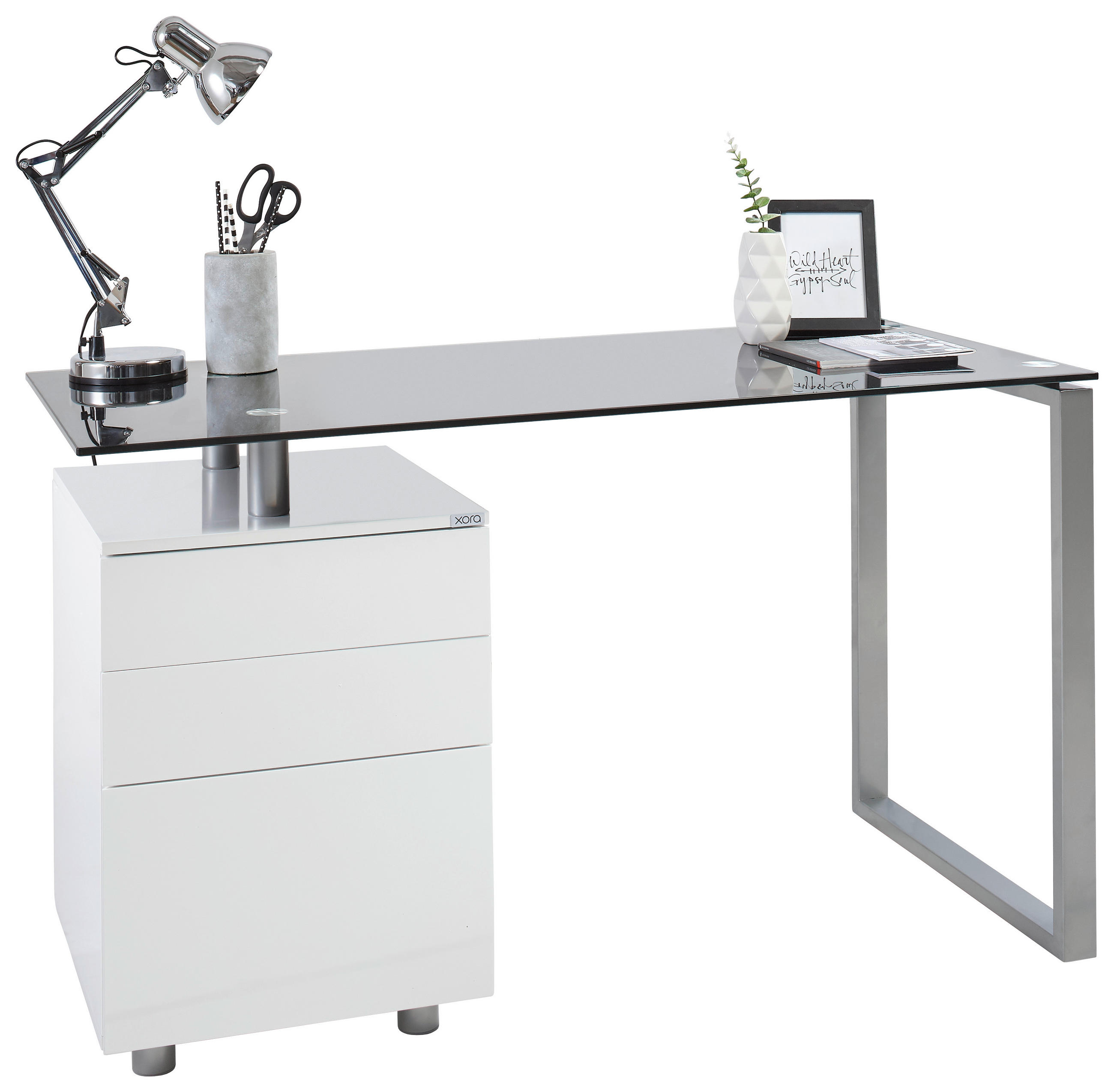 Xora Schreibtisch Schwarz, Silber, Weiß 62x76x130 cm