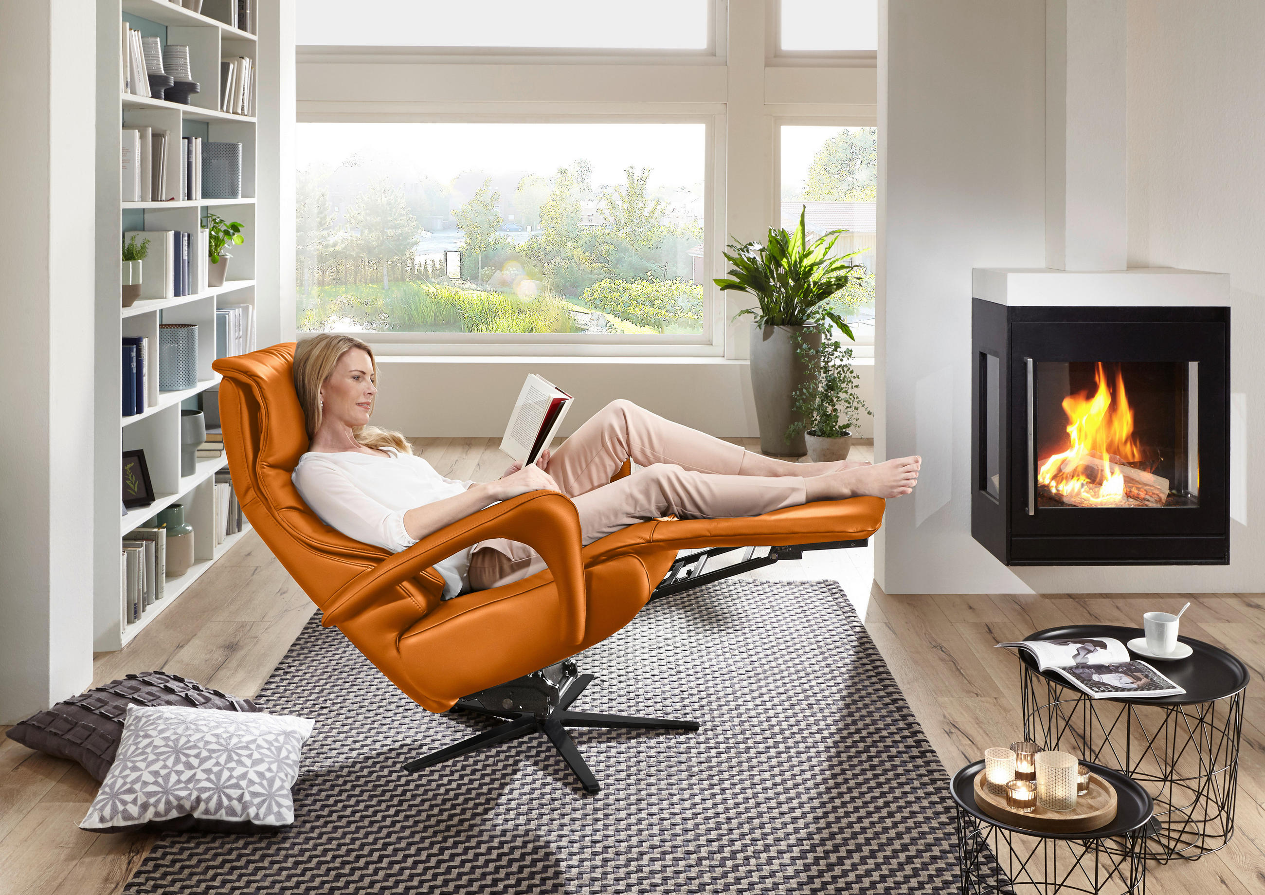 RELAXSESSEL in Leder Orange  - Schwarz/Orange, Design, Leder/Metall (75/106/88cm) - Dieter Knoll