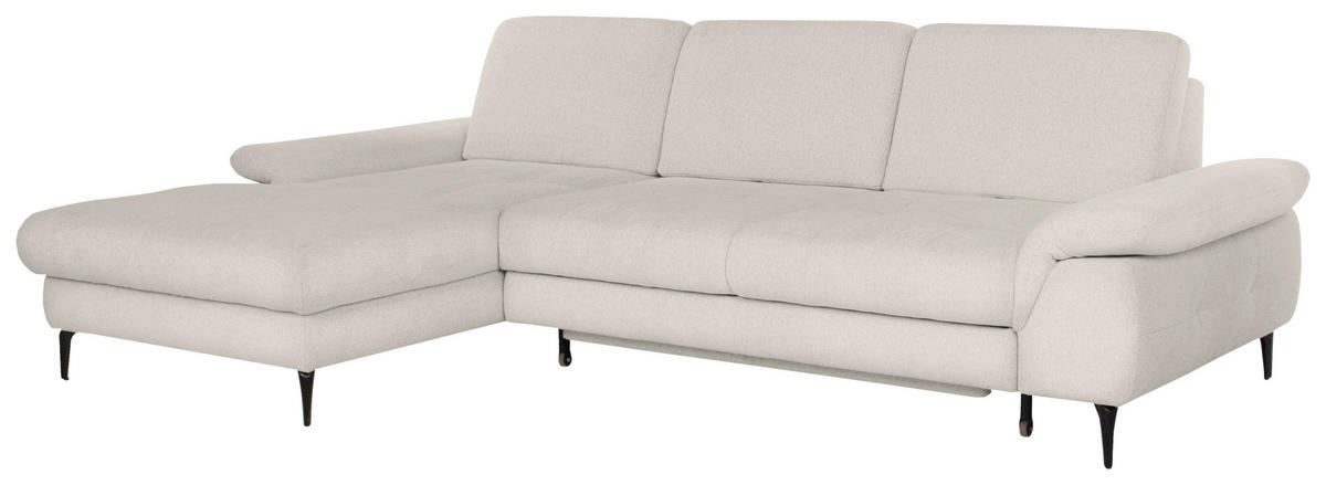 ECKSOFA ALMA in Chenille Creme  191/285 cm  - Creme/Schwarz, Design, Textil/Metall (191/285cm) - Livetastic