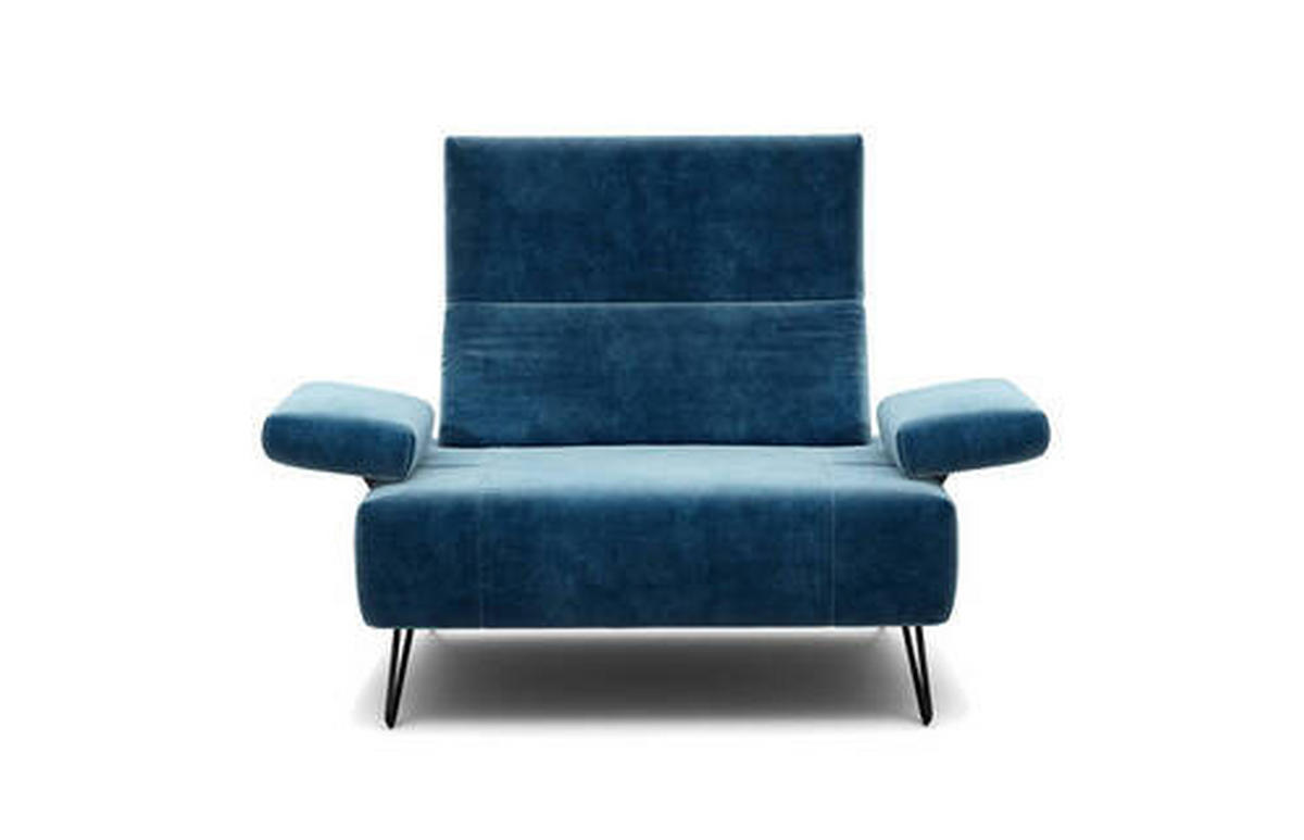 SESSEL in Samt Blau  - Blau/Schwarz, Design, Textil/Metall (114-142/85/86-94cm) - SENSOO