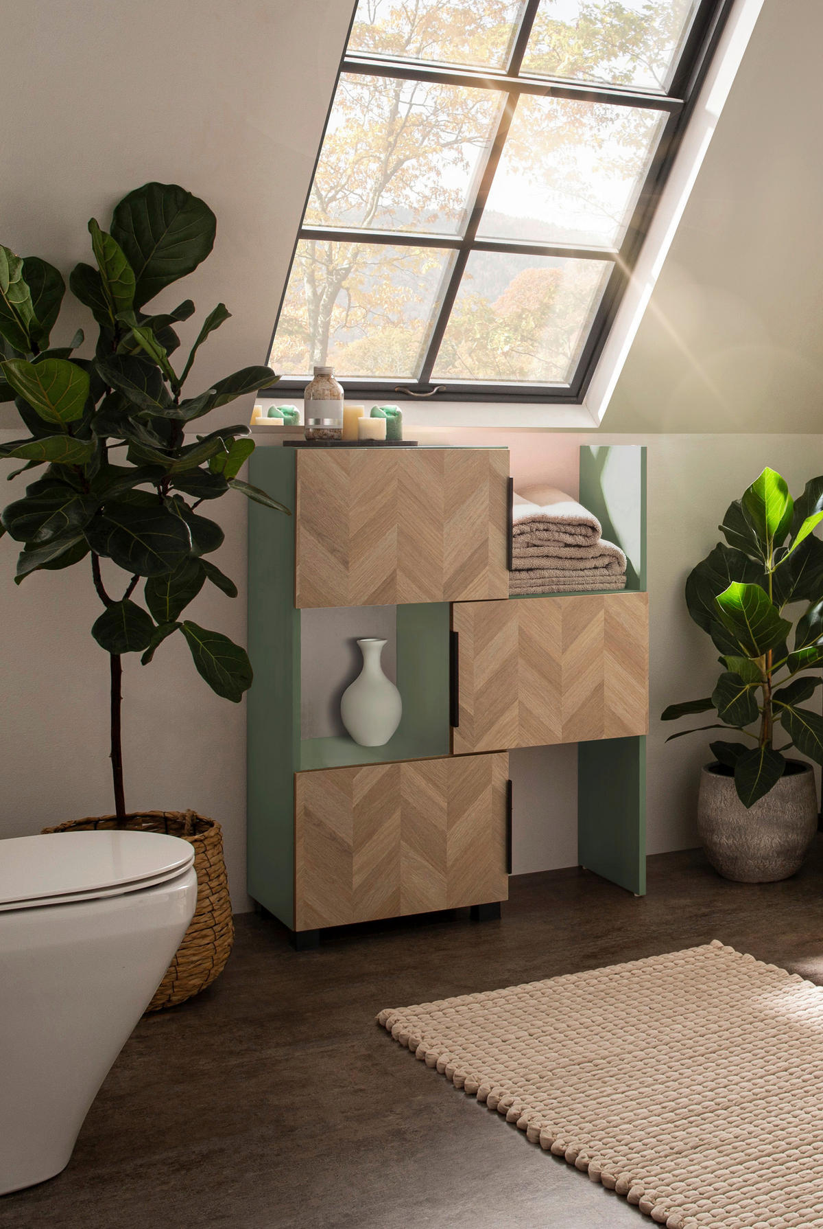 BADEZIMMERREGAL 78-111/101,6/34,7 cm  - Eichefarben/Schwarz, Natur, Holzwerkstoff/Kunststoff (78-111/101,6/34,7cm)