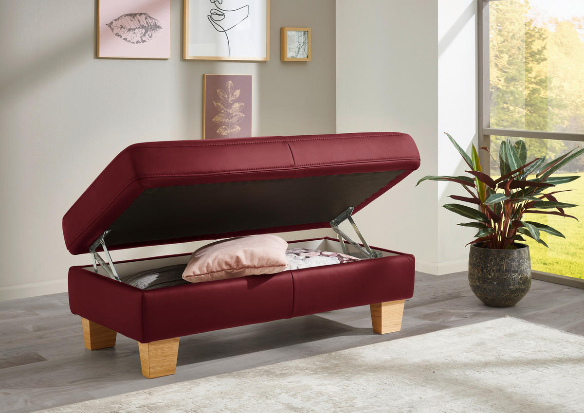 ECKSOFA in Echtleder Rot  - Eiche Bianco/Rot, Natur, Leder/Holz (257/235cm) - Valdera