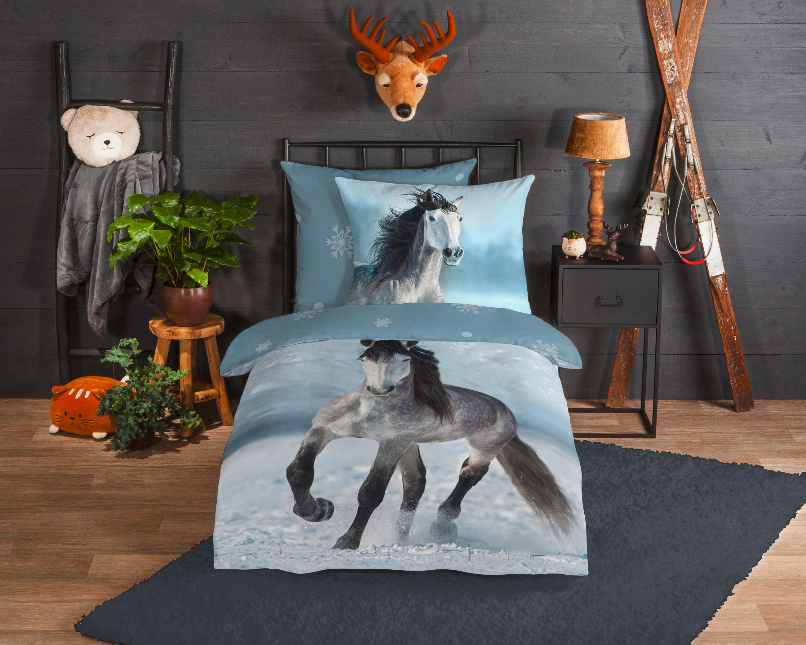 JUGENDBETTWÄSCHE 135/200 cm  - Blau/Grau, Design, Textil (135/200cm)