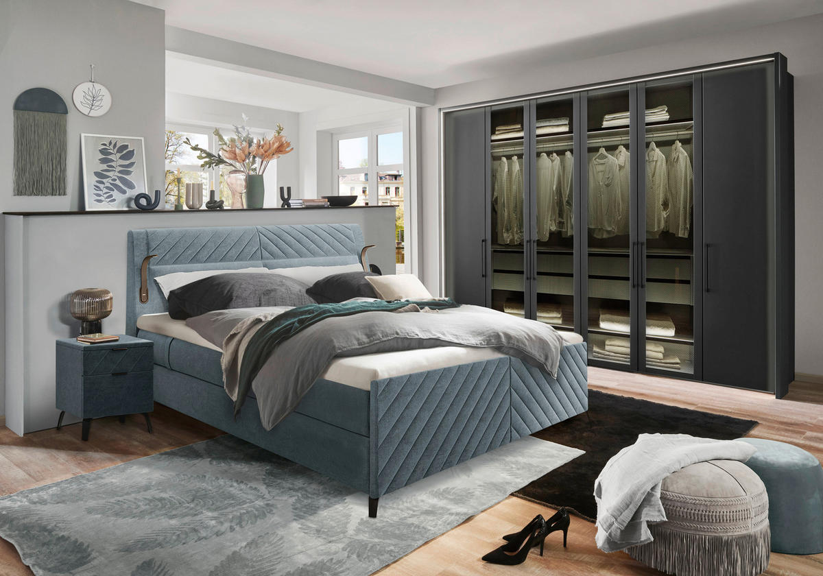 BOXSPRINGBETT 180/200 cm  in Petrol  - Petrol/Schwarz, Design, Textil/Metall (180/200cm) - Esposa