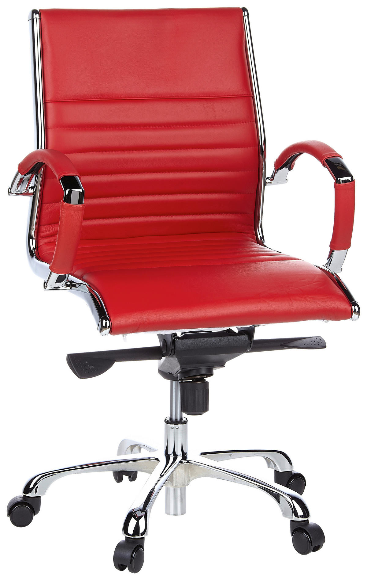 VRTLJIVI STOL tekstil, usnje rdeča, barve kroma  - barve kroma/rdeča, Moderno, kovina/umetna masa (60/111/50cm) - MID.YOU