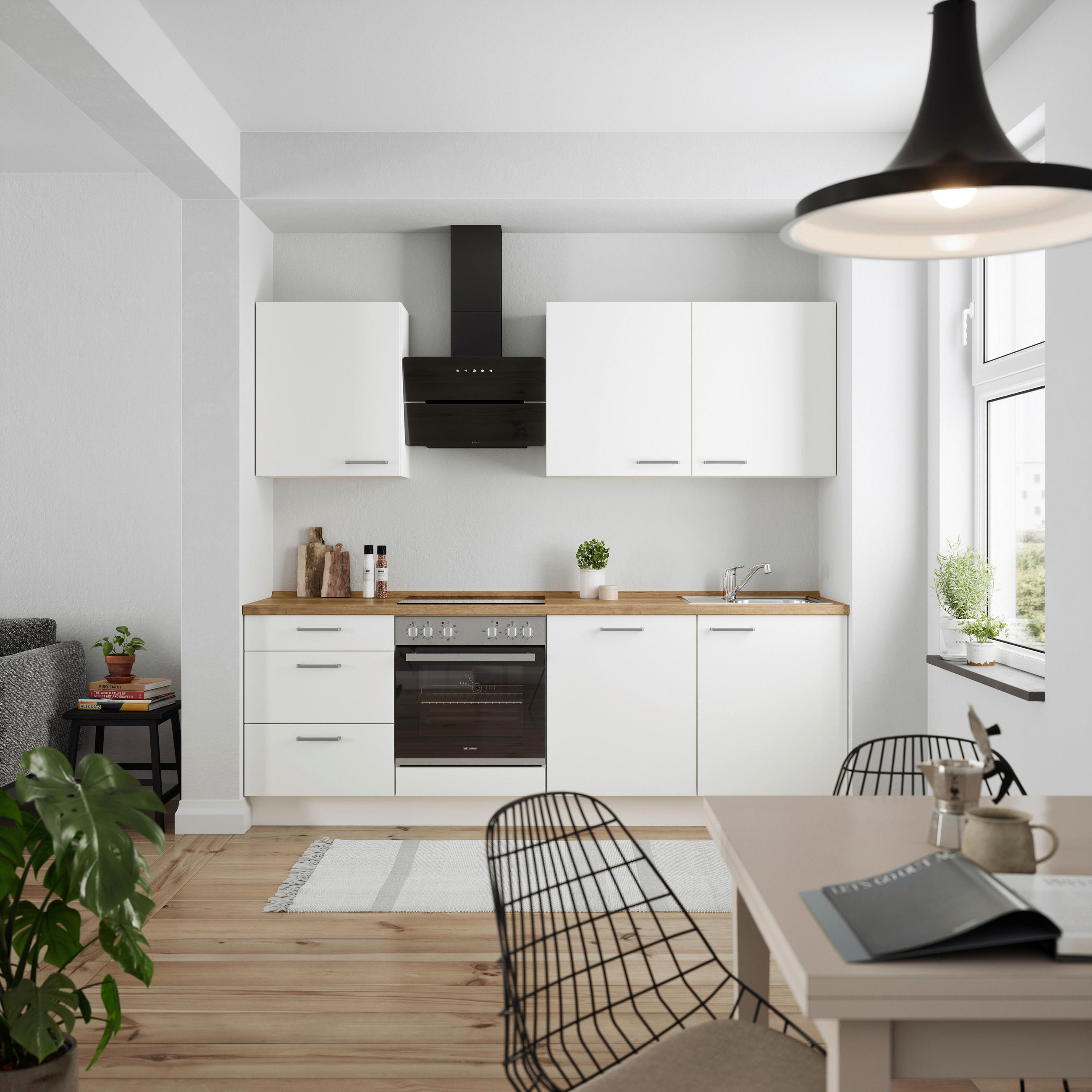 KÜCHENBLOCK 240 cm   in Weiß, Eichefarben  - Edelstahlfarben/Eichefarben, MODERN, Holzwerkstoff/Metall (240cm) - Nobilia