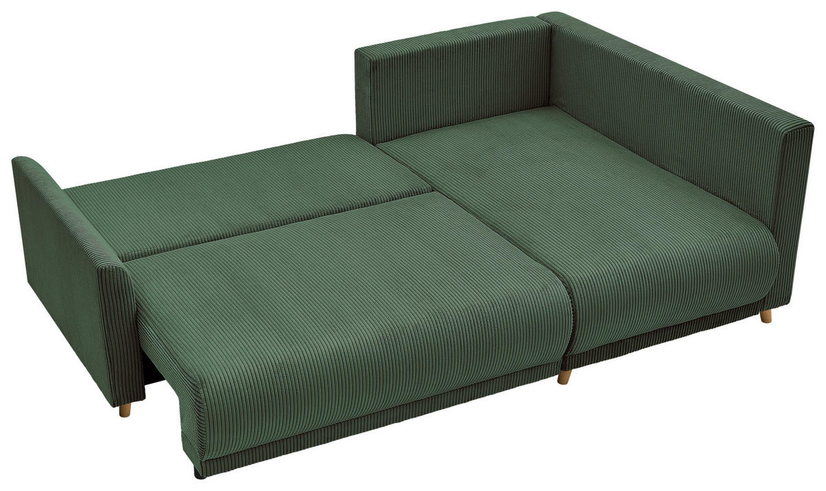 ECKSOFA MILOS Grün Cord Rückenkissen, Bettkasten, Schlaffunktion, Rücken echt  - Naturfarben/Grün, Design, Textil (224/148cm) - P & B