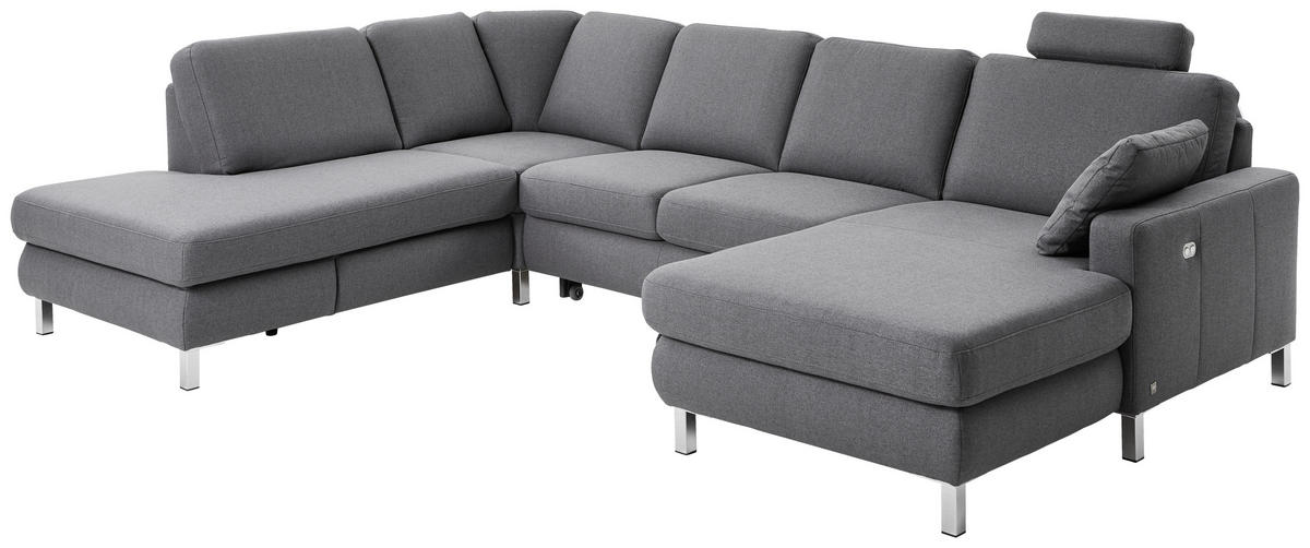 WOHNLANDSCHAFT Dunkelgrau Flachgewebe  - Chromfarben/Dunkelgrau, Design, Textil (219/313/165cm) - Musterring