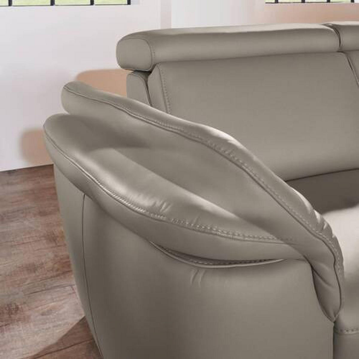 ECKSOFA in Echtleder Graubraun  - Graubraun/Alufarben, Design, Leder/Metall (271/239cm) - Cantus