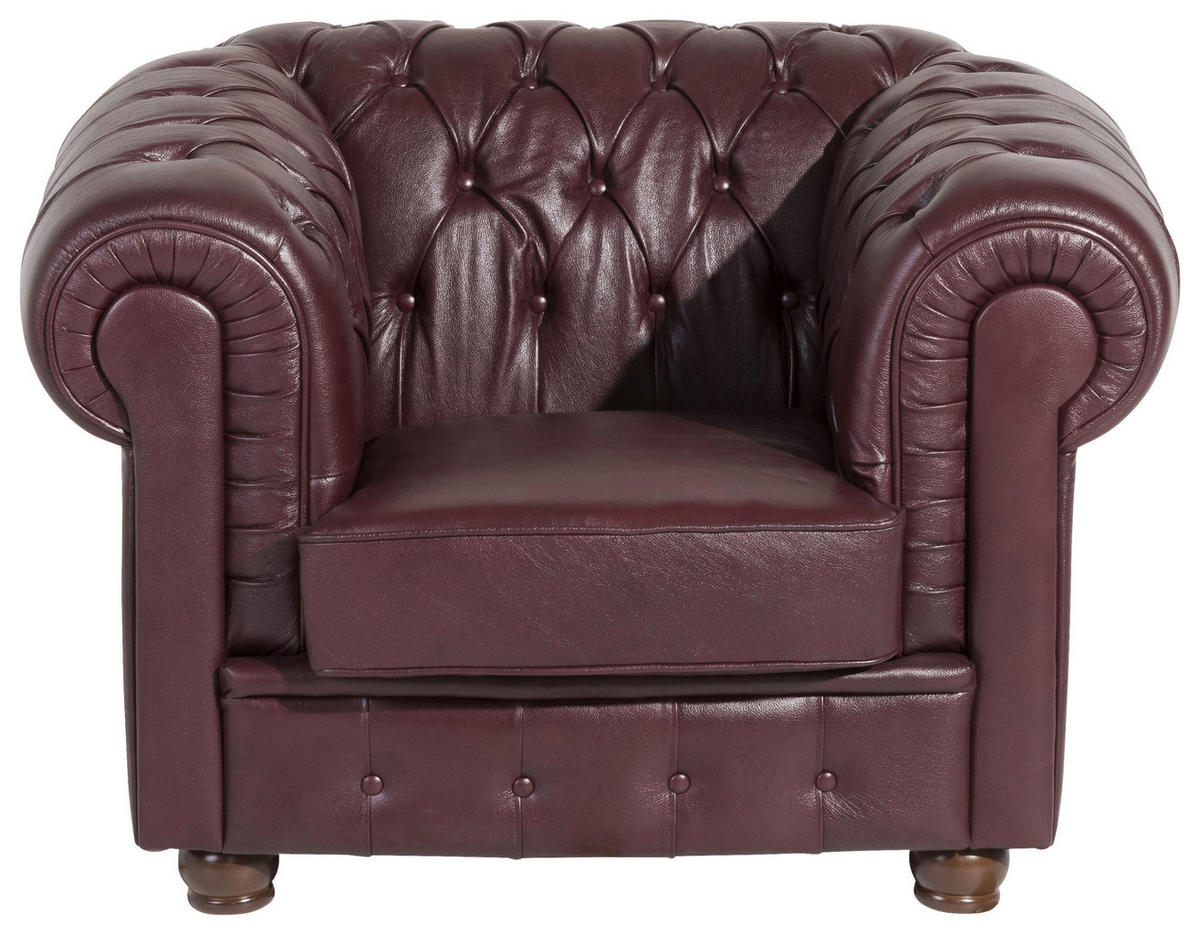 CHESTERFIELD-SITZGARNITUR in Echtleder Rot  - Rot/Nussbaumfarben, Design, Leder/Holz - Max Winzer
