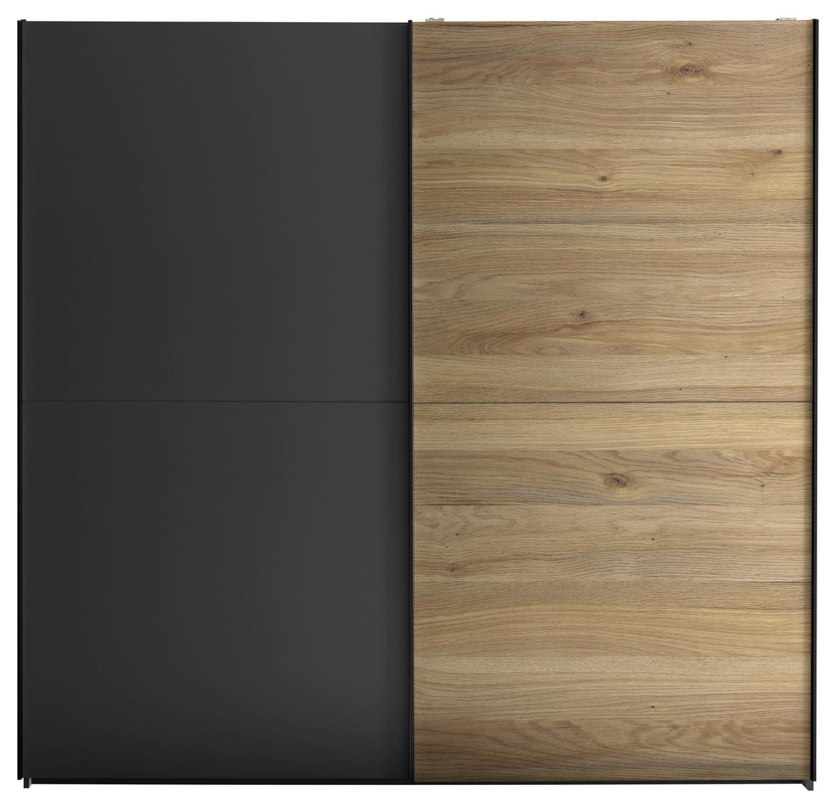 OMARA Z DRSNIMI VRATI, barve grafita, barve hrasta  - črna/barve hrasta, Moderno, kovina/leseni material (215/210/60cm) - Carryhome